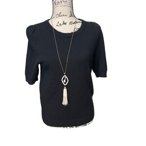 Anthropologie Maeve Black Puff Sleeve Soft All Weather Sweater Size Small